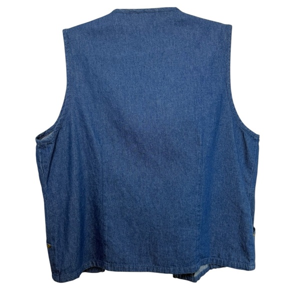 Vintage 90s Floral Embroidered Denim Vest Size Large Grandma Cottage Western - Picture 3 of 8